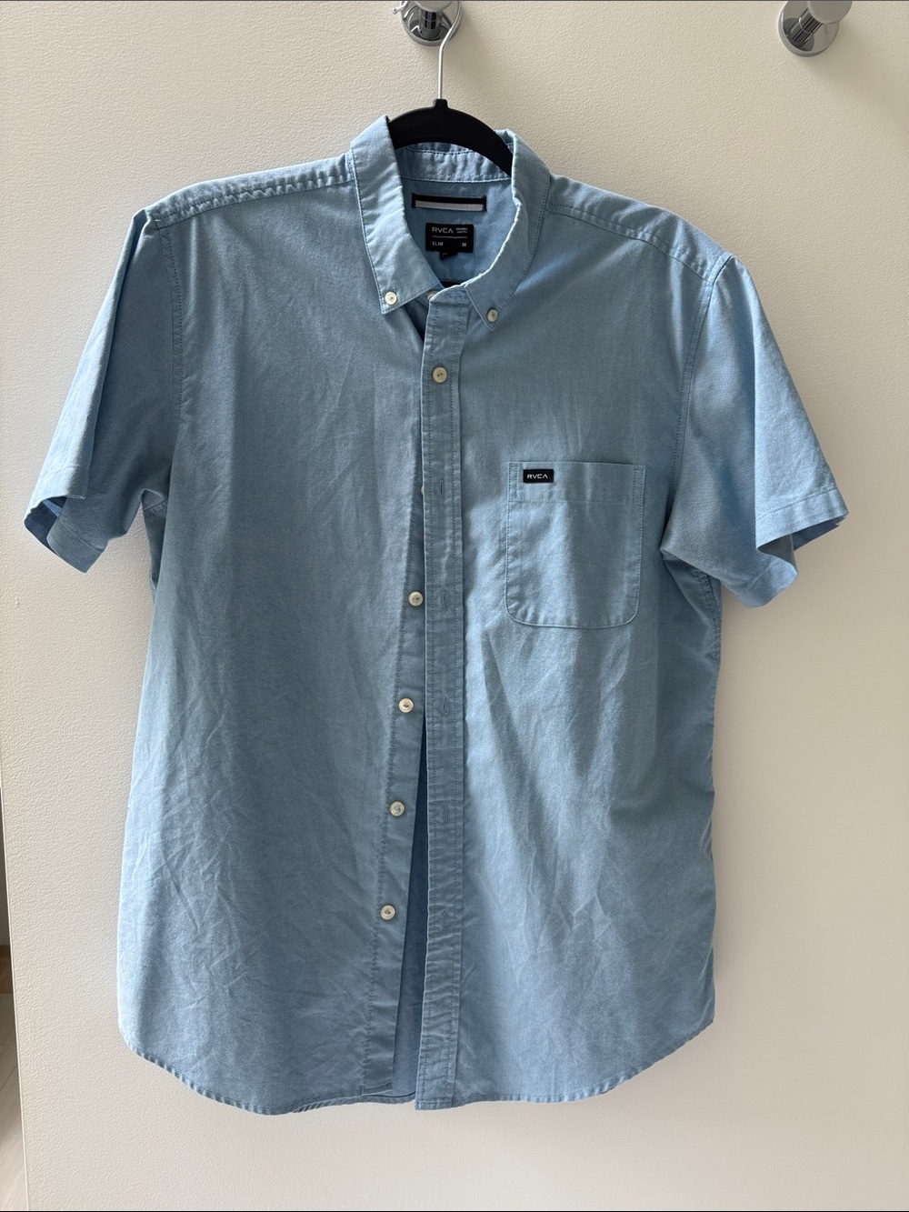 RVCA Light Blue Short Sleeve Button-Down Pocket Shirt